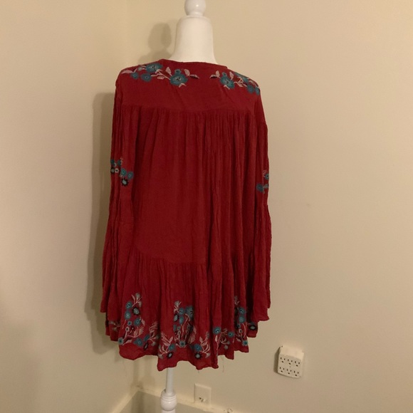 Free People S Red Te Amo Boho Floral Embroidered Flowy Dress - Picture 7 of 16